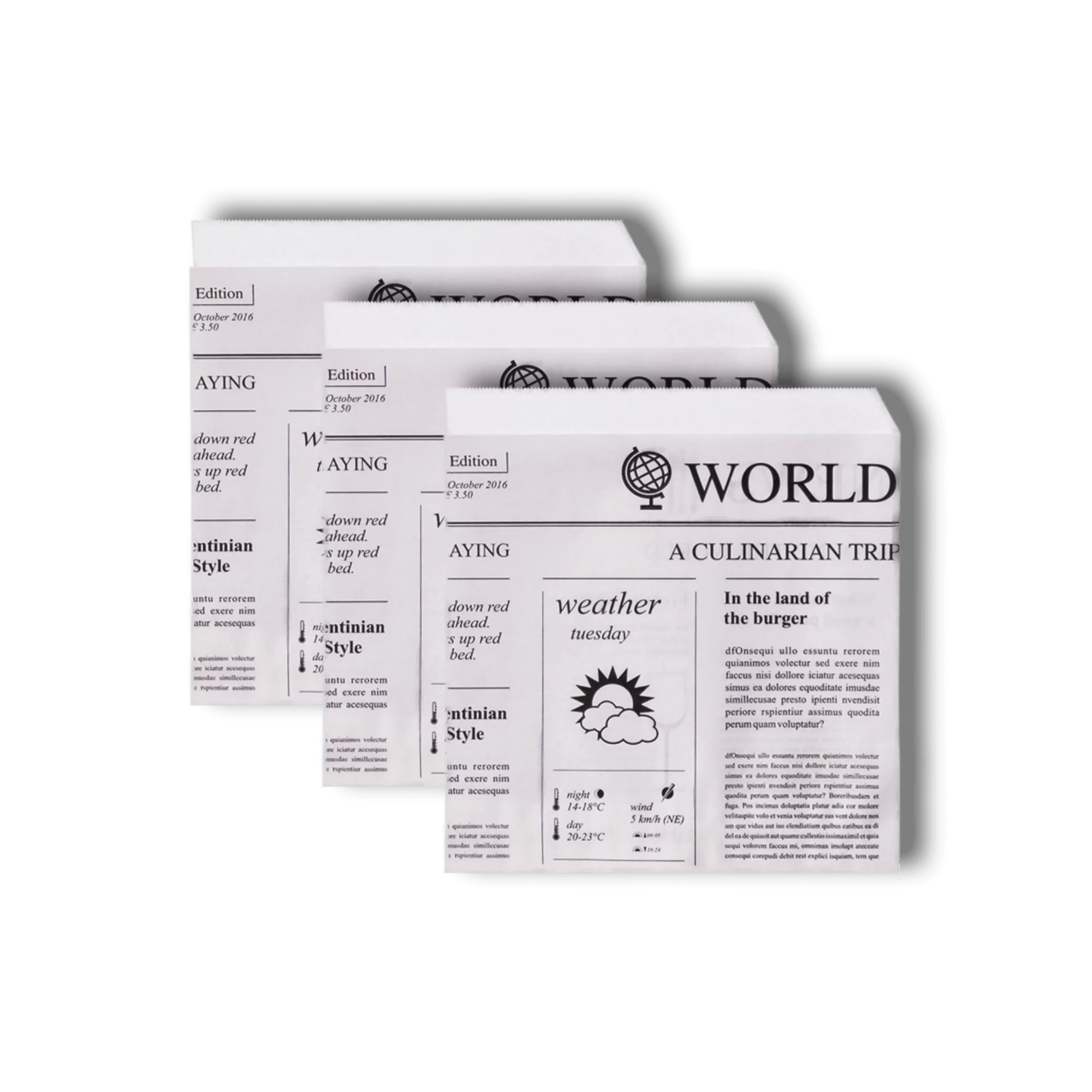 Snackbeutel 45g/m2 Pergamentpapier "Newspaper", Weiß