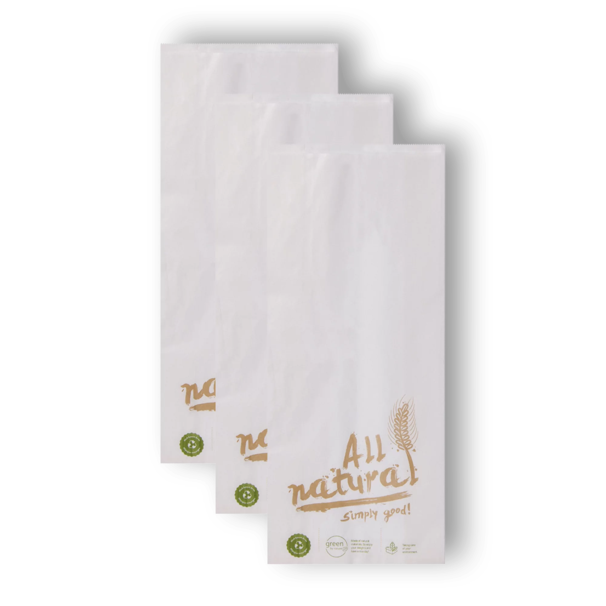 Bäcker Faltenbeutel Kraftpapier "All Natural", Weiß